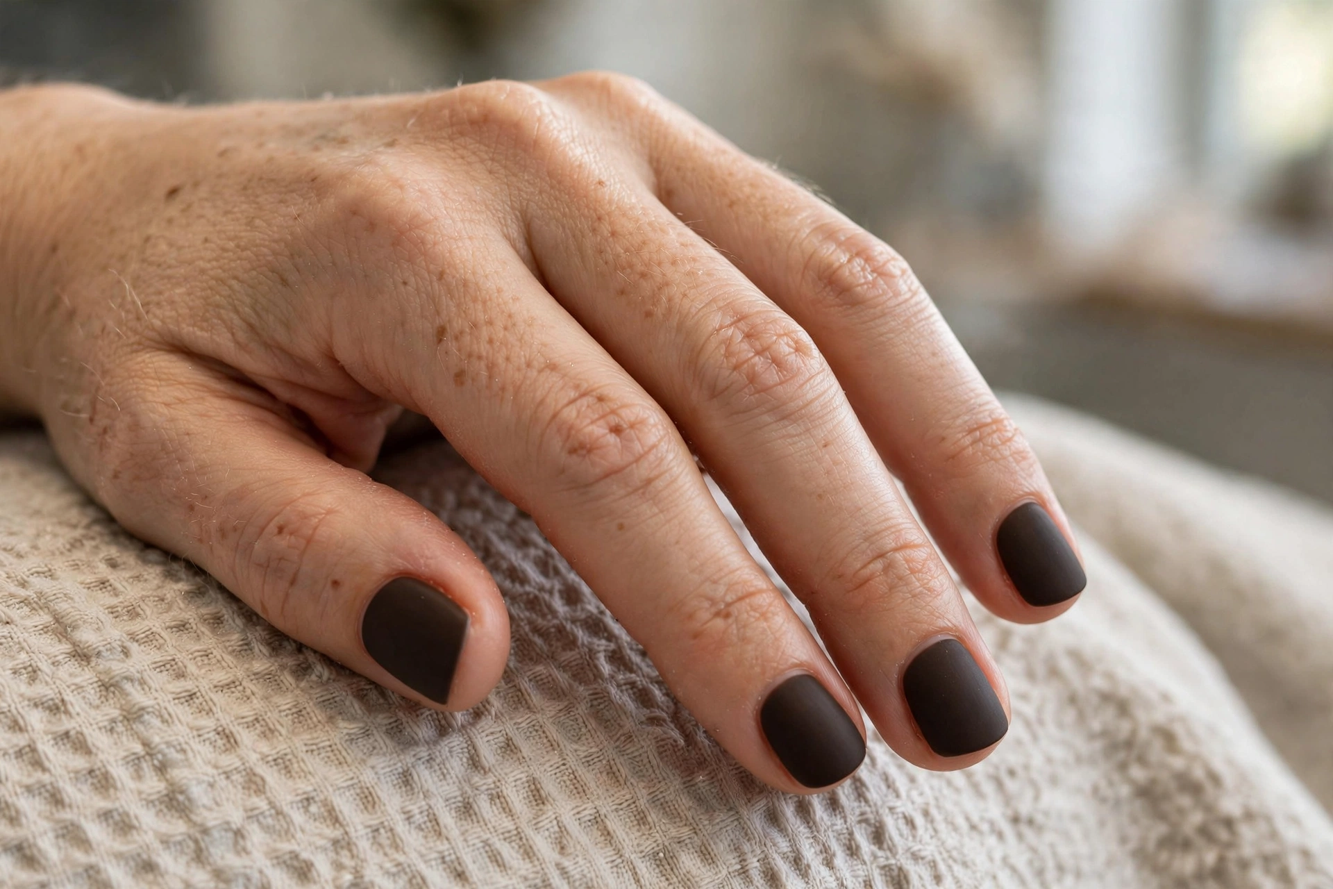 Matte espresso nails, short squoval