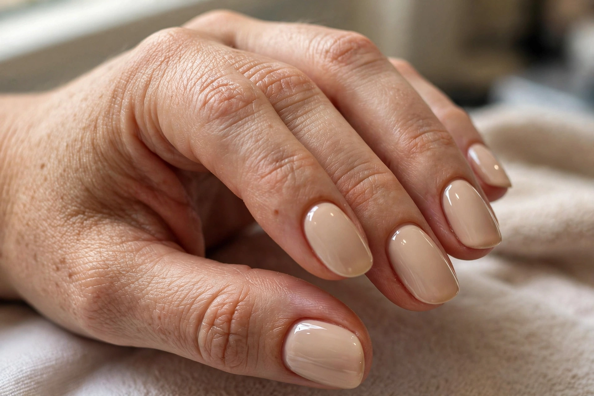 Cappuccino nude nails, short oval