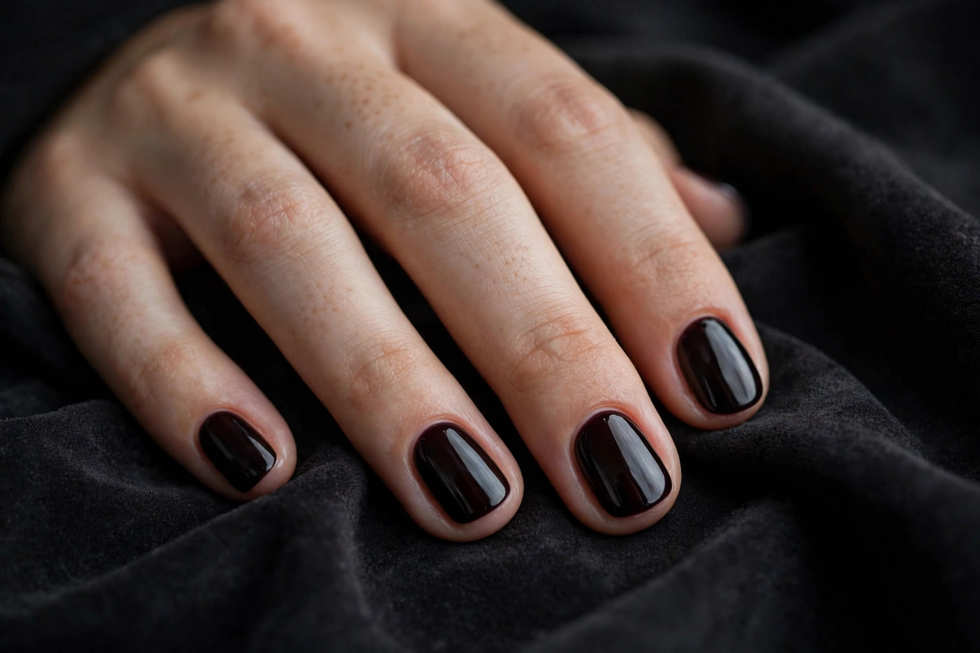 Black cherry gloss on short oval nails
