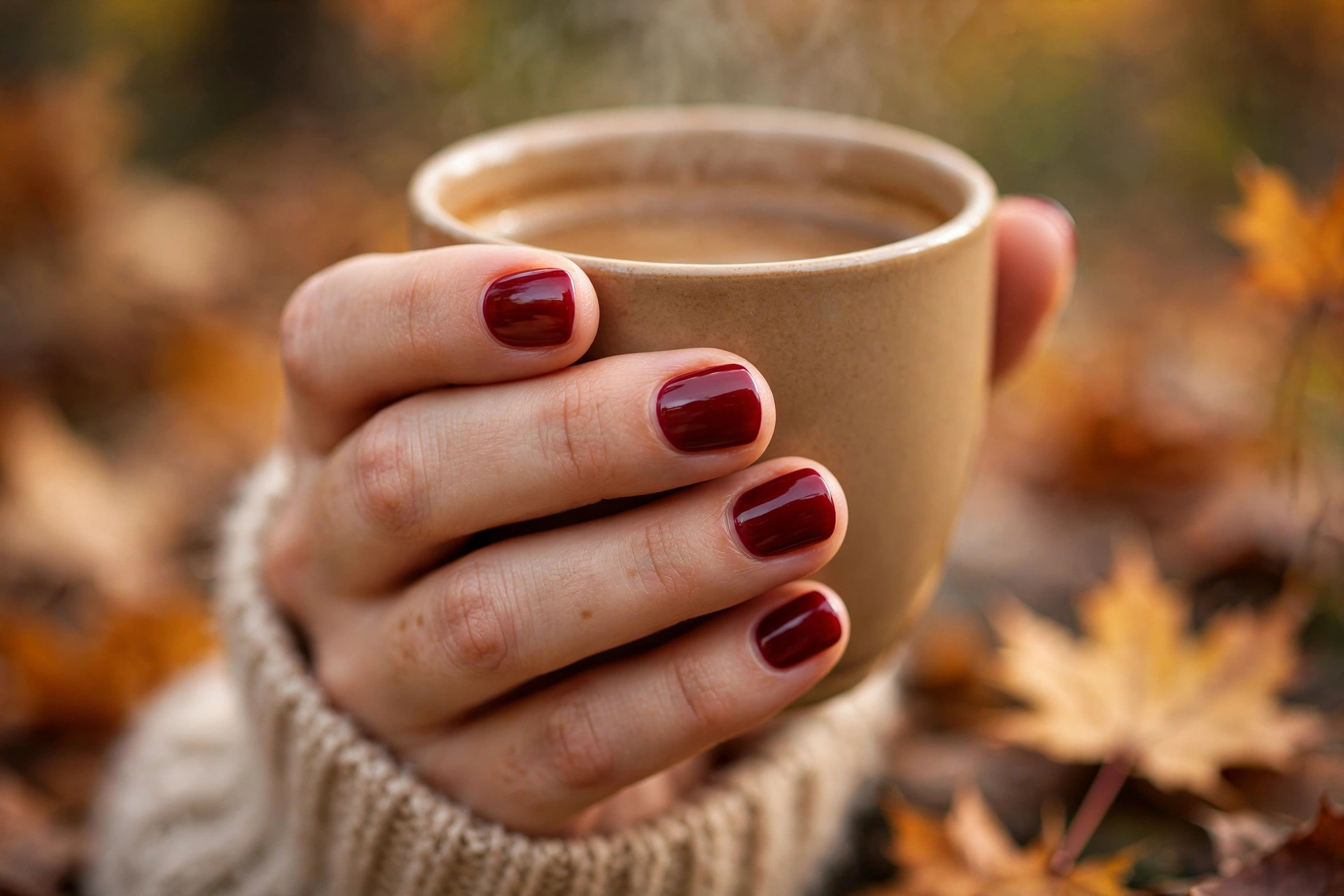 Short wine nails, an everyday autumn look
